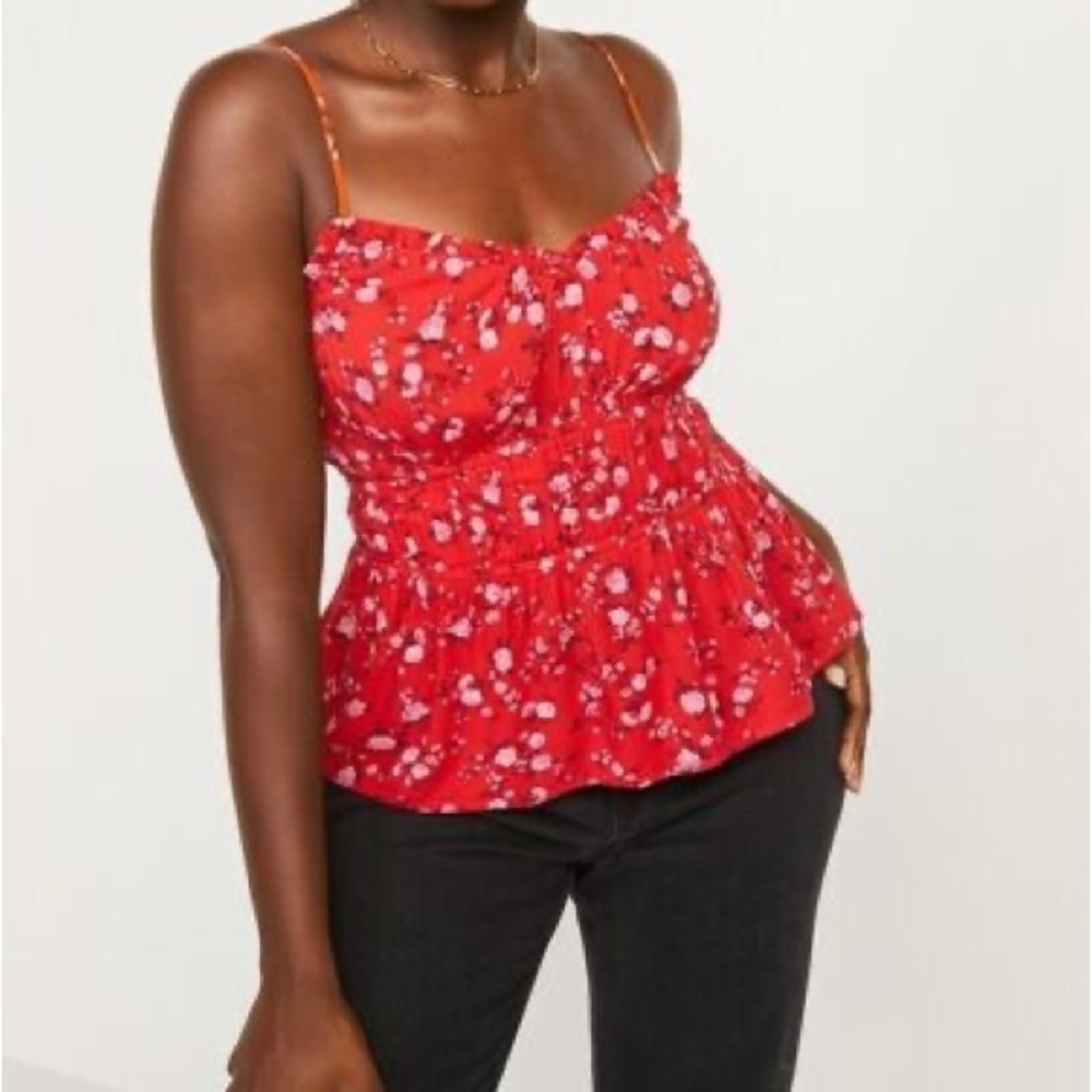Old Navy Red Smocked Floral Cami Peplum Top Size 4X NWT